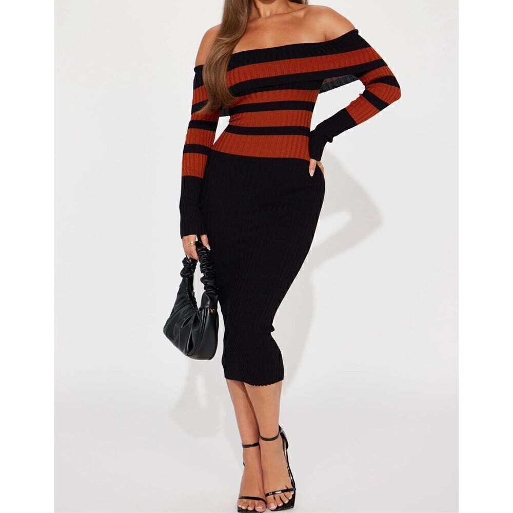 Black and orange midi knit dress - Picture 3 of 7